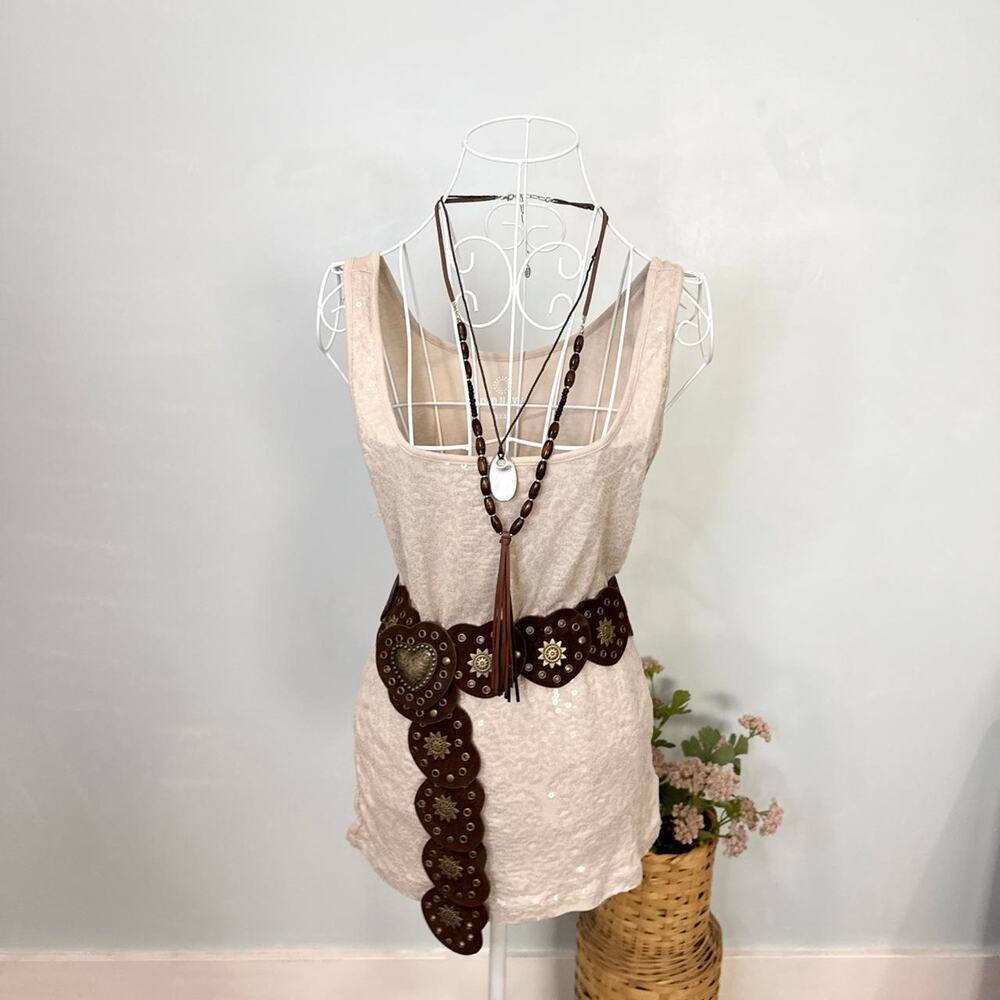 Stunning tan vintage y2k sparkly sequin beaded tank top